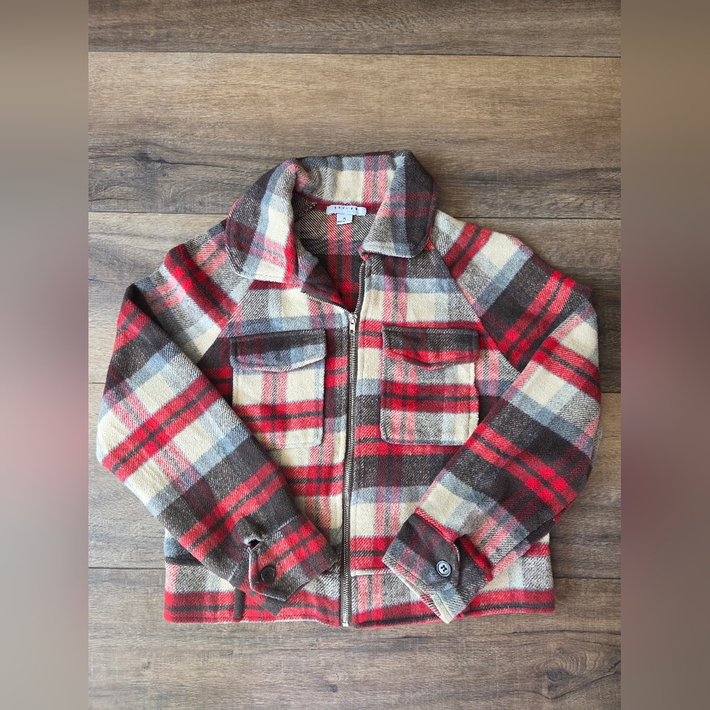 FAVLUX Red/Beige/Brown Plaid Copped Bomber Jacket